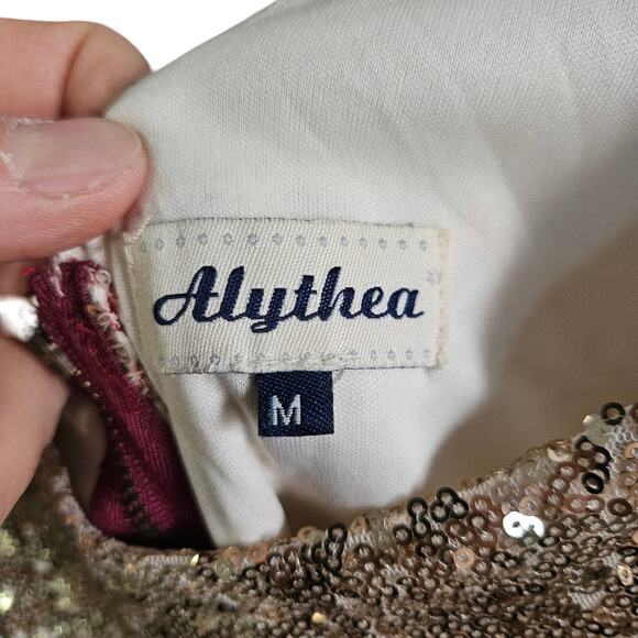 Alythea Women's M Two Tone Evening Dress Gold Glitter Maroon Valentines Date - Picture 5 of 6
